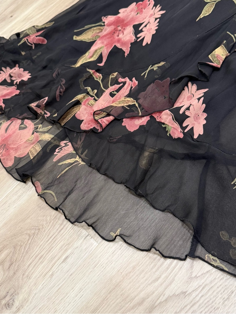 jonathan martin Black Floral Midi Dress with Pink & Green Blooms - Picture 8 of 11